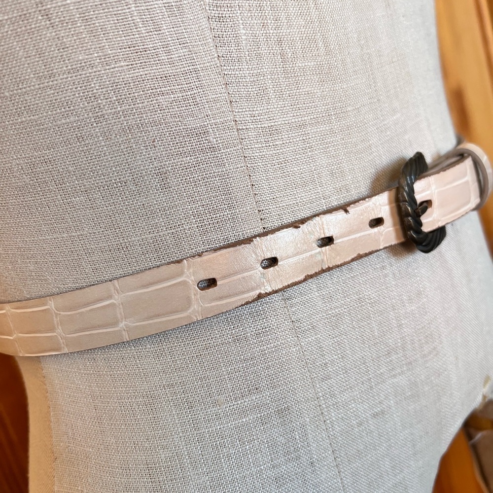Vintage Cream Faux Leather Thin Belt Classic 80s Neutral Minimalist Jackie - Picture 4 of 6